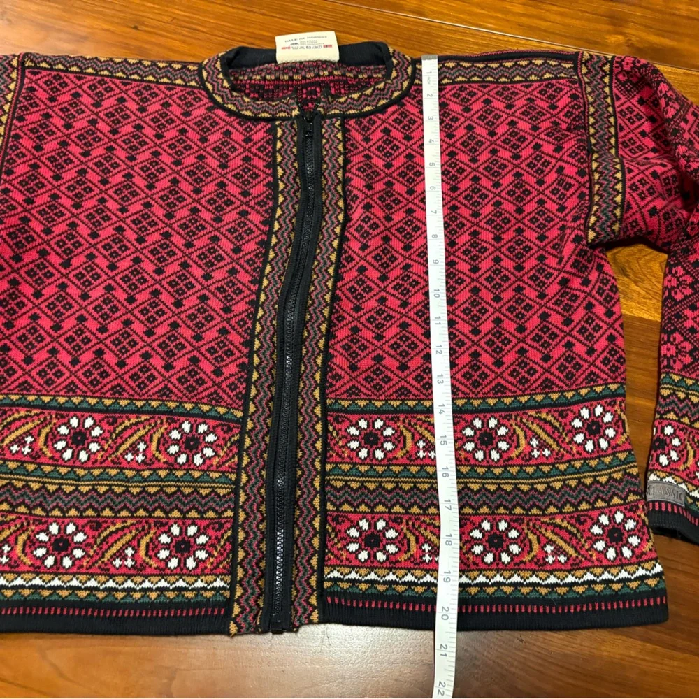Dale of Norway Red Fair Isle Nordic Cotton Cardigan Sweater w/ zipper- M - Picture 7 of 7